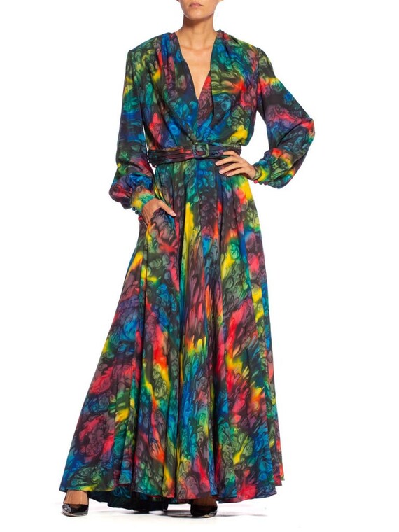 1980S Rainbow Haute Couture Silk Tie-Dye Gown With
