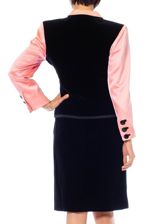 1980S Yves Saint Laurent Black  Pink Silk Duchess… - image 7