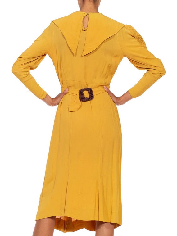 1930S Mustard Yellow Rayon Crepe Caplet Dress Wit… - image 8