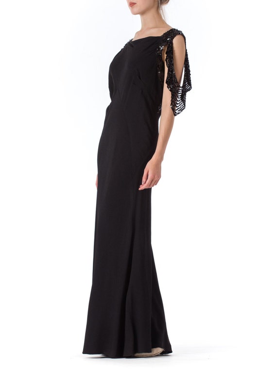 1930S Black Bias Cut Rayon Crepe Gown With Celluloid … - Gem