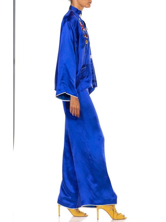 1970S Indigo Blue Silk Japanese Pajamas Ensemble … - image 2