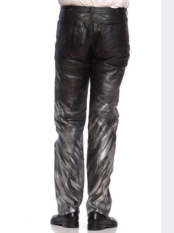 1980S Black Leather Men's Pants With Silver Metal… - image 3
