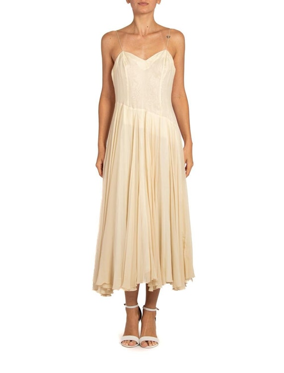 1950S Off White Silk Chiffon Minimal Dress