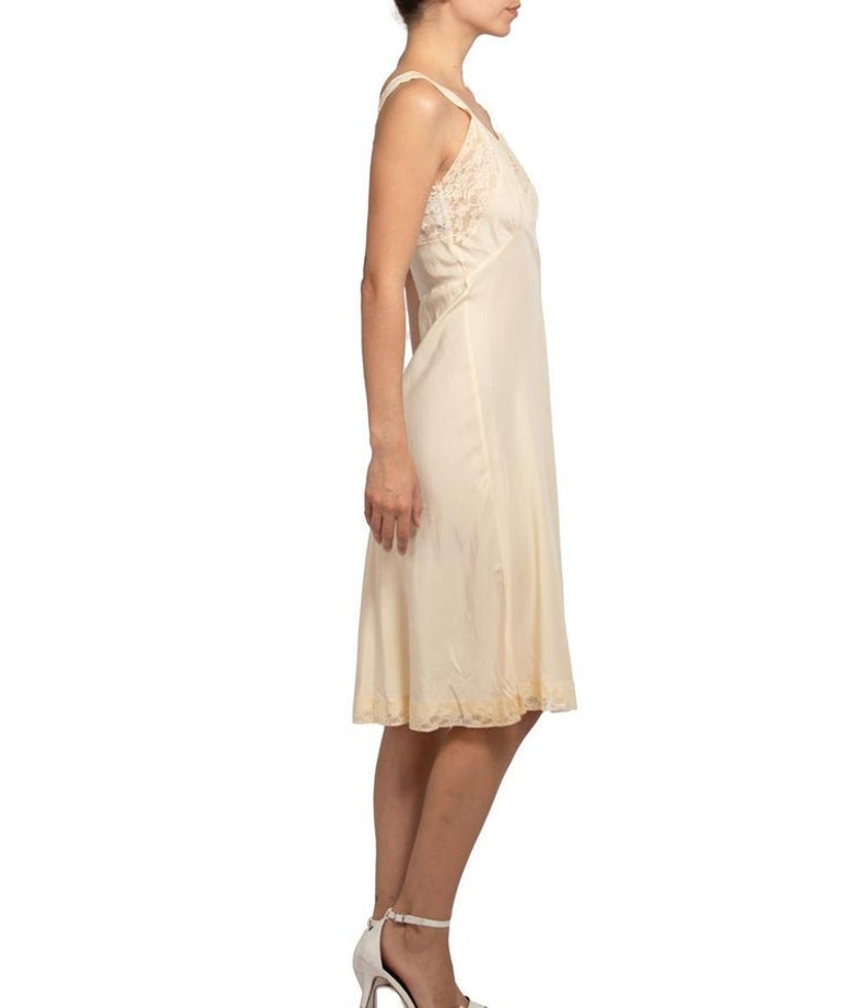 1940S Cream Bias Cut Silk Crepe De Chine Slip With Lace Detail At Top And Bottom image 6