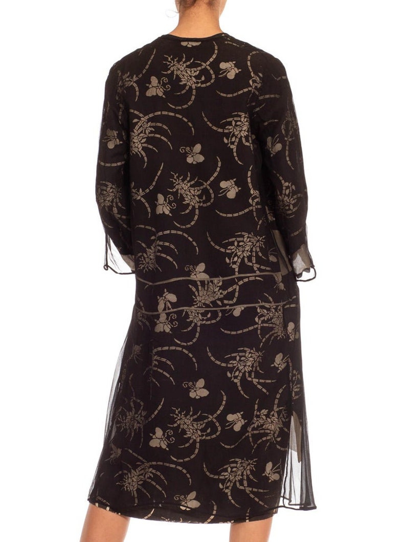 1920S Black Cream Silk Chiffon Made From Quing Dynasty Japanese Butterfly Kimono Dress image 7