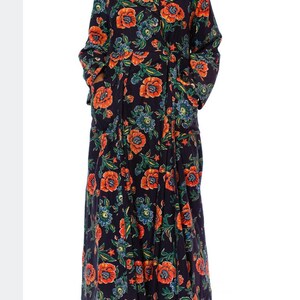 1940S Navy Blue Cotton Flannel Orange Floral Duster Robe image 5