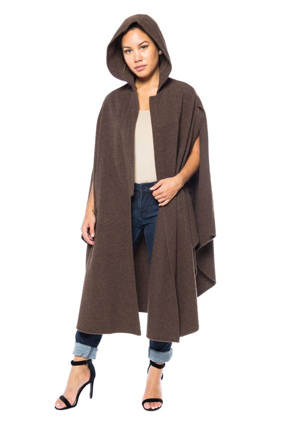 1980S Brown Wool Hooded Cape With Belt - image 2