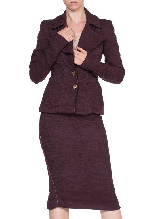 1990'S ROBERTO CAVALLI Plum Purple Skirt Suit - image 5