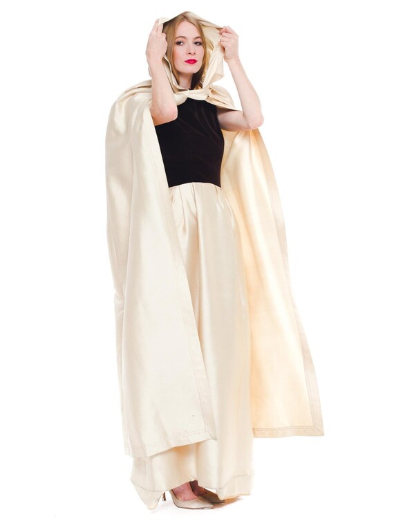 1950S Nina Ricci Ivory Silk  Brown Velvet Gown Wi… - image 4