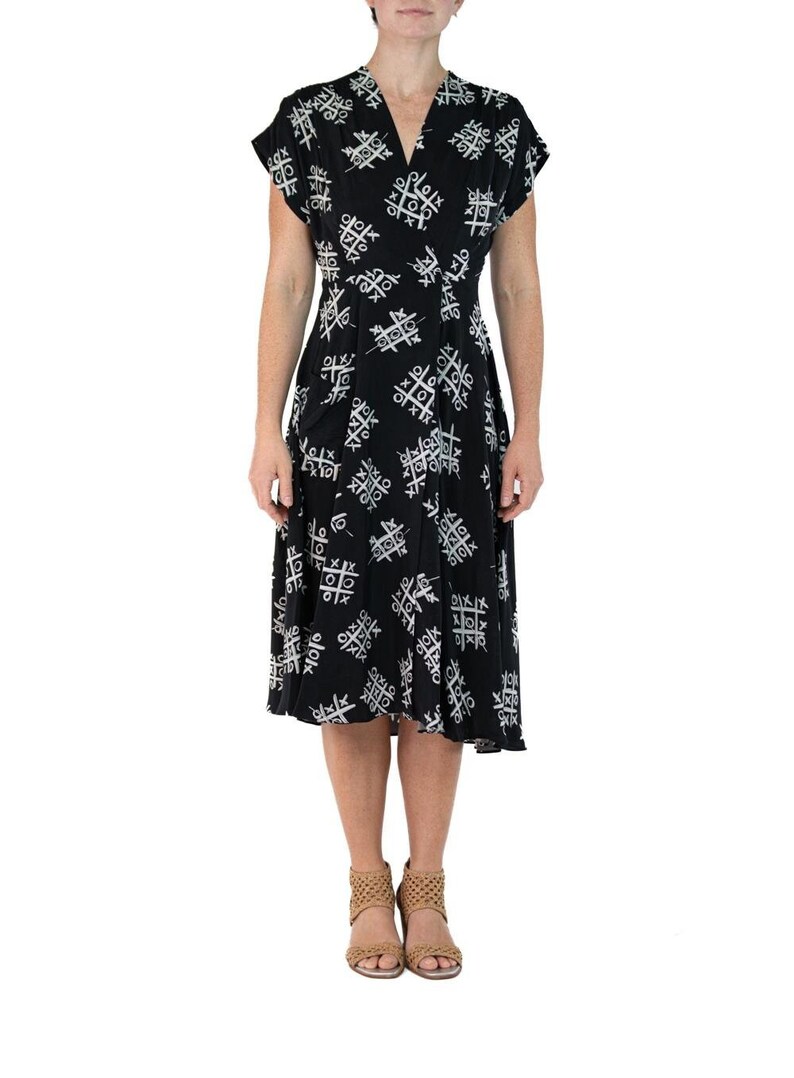 Morphew Collection Black & White Tic Tac Toe Novelty Print Cold Rayon Bias Dress Master Medium image 1