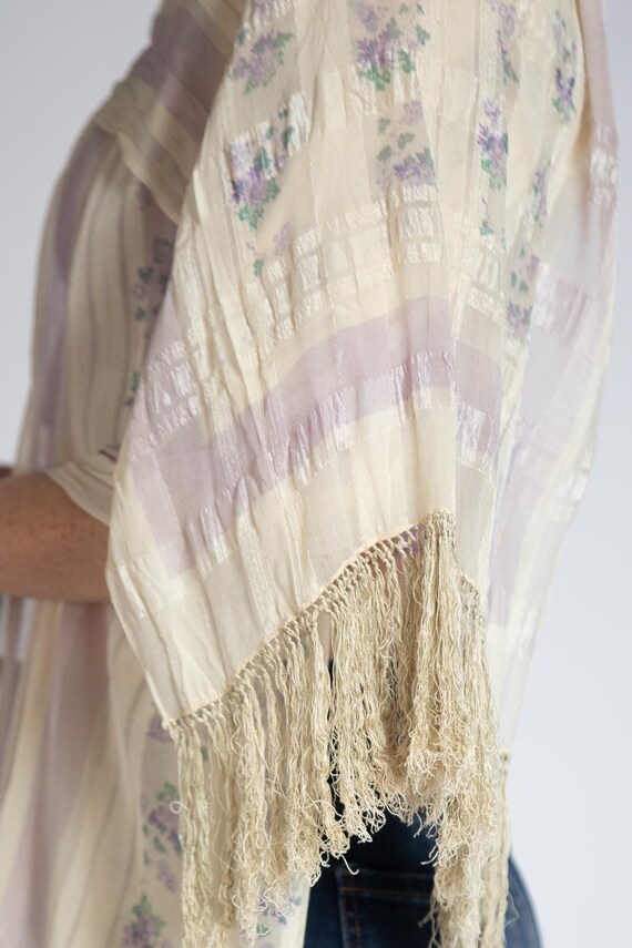 Victorian Cream & Purple Silk Floral Print Scarf - image 7