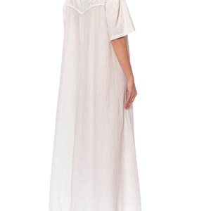 Victorian Off White Hand Embroidered Organic Linen Short Sleeve Nightgown Duster Dress image 3