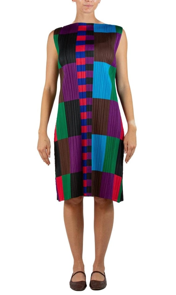1990S Pleats Please Issey Miyake Jewel-tone Geometric Dress - Etsy