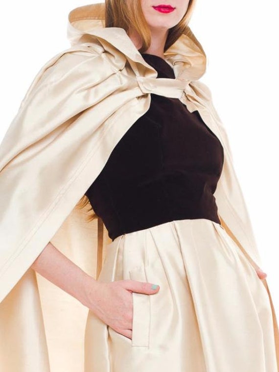 1950S Nina Ricci Ivory Silk  Brown Velvet Gown Wi… - image 9