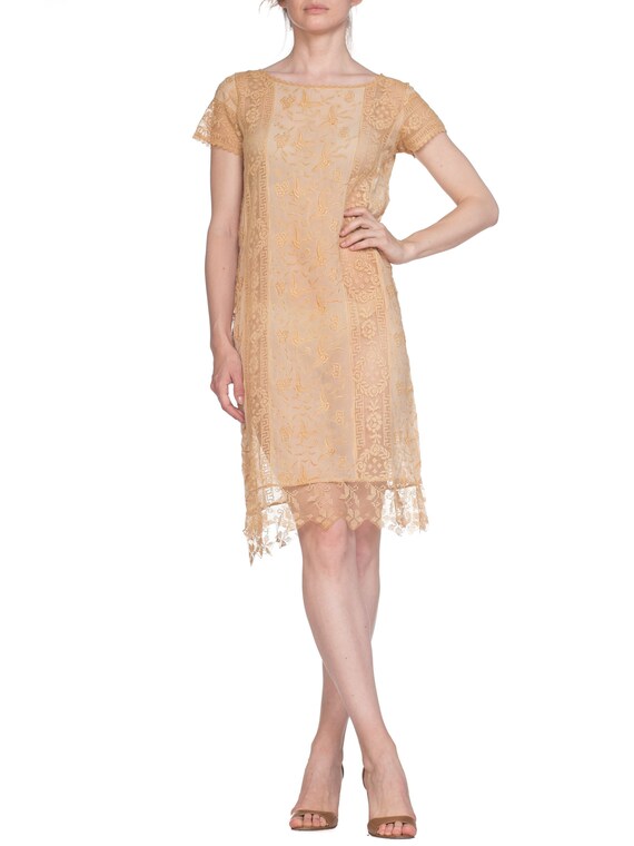 1920S Ecru Silk Chiffon & Handmade Lace Flapper E… - image 2