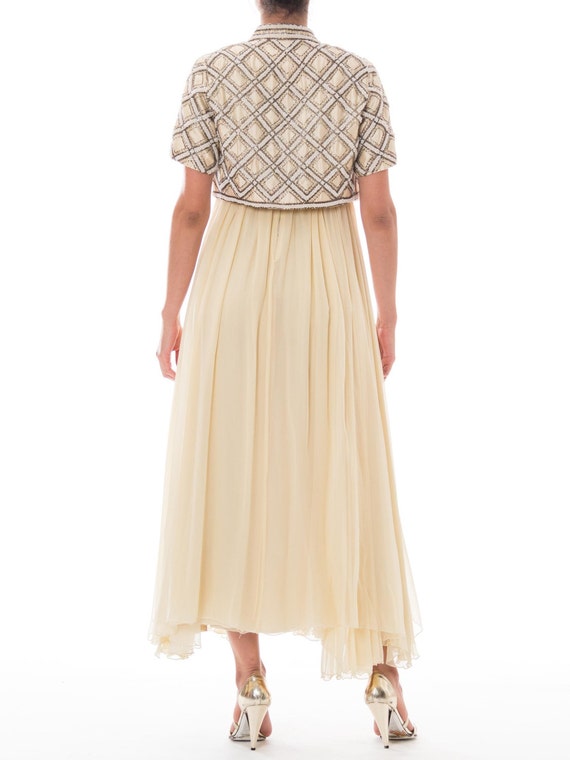 1960S Cream Beaded Silk Chiffon Empire Waist Gown… - image 2