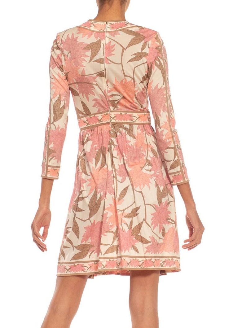 1970S Emilio Pucci Cream, Brown Pink Floral Silk Rayon Blend Signed Dress image 5