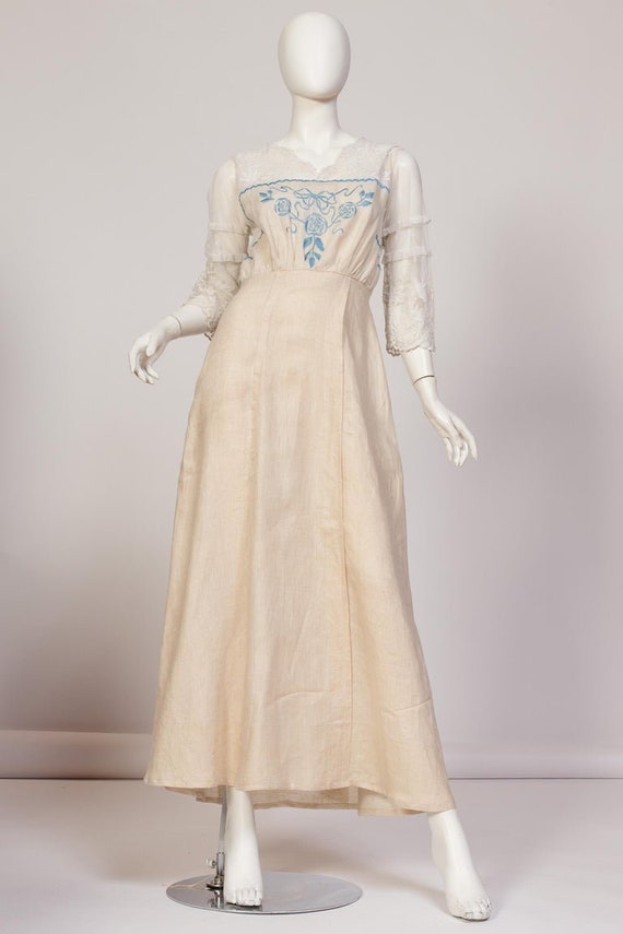 Edwardian Linen & Cotton Embroidered Tulle Dress W