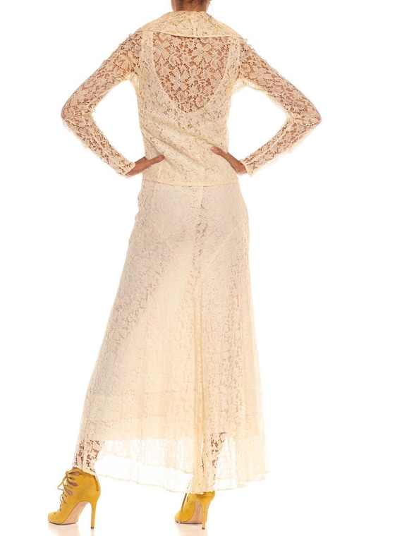 1930S Cream Silk  Rayon Corded Lace Dress Jacket … - image 7