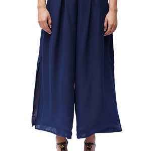 1970s Navy Blue Polyester Chiffon Pants image 1