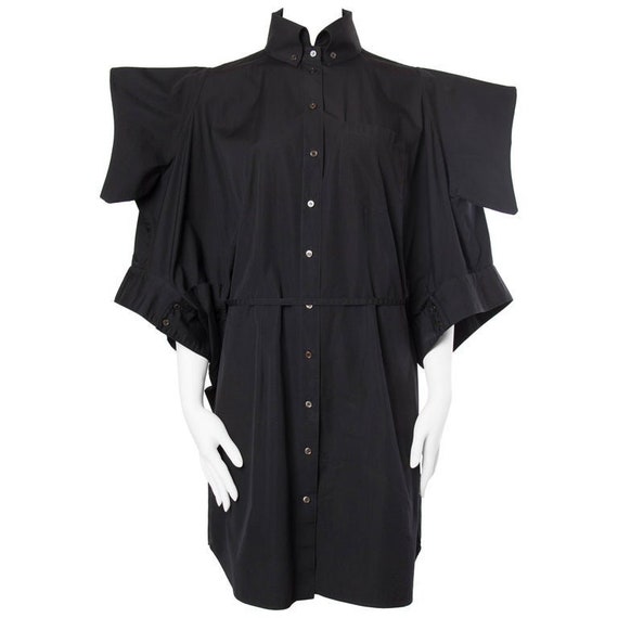 2000S ALEXANDER MCQUEEN Black Cotton Kimono Sleeve Cocoon Shirt 