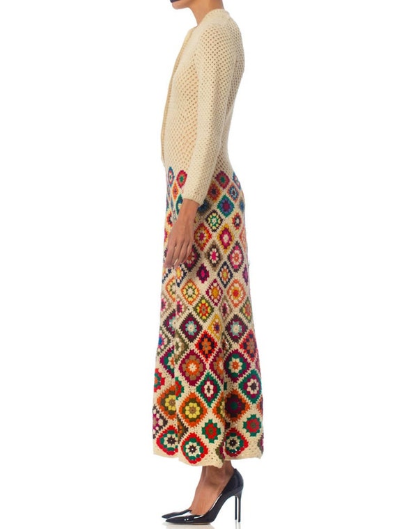 1970S Rainbow Hand Knit  Wool Crochet Maxi Dress - image 2