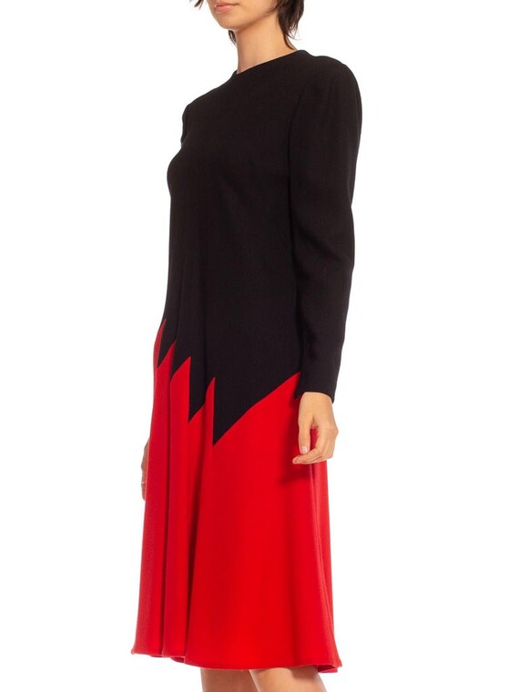 1980S Galanos Red & Black Long Sleeved Dress - image 5