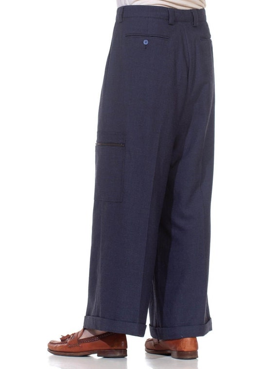 1990S Navy Blue Very Wide Leg Men's Pants - image 3