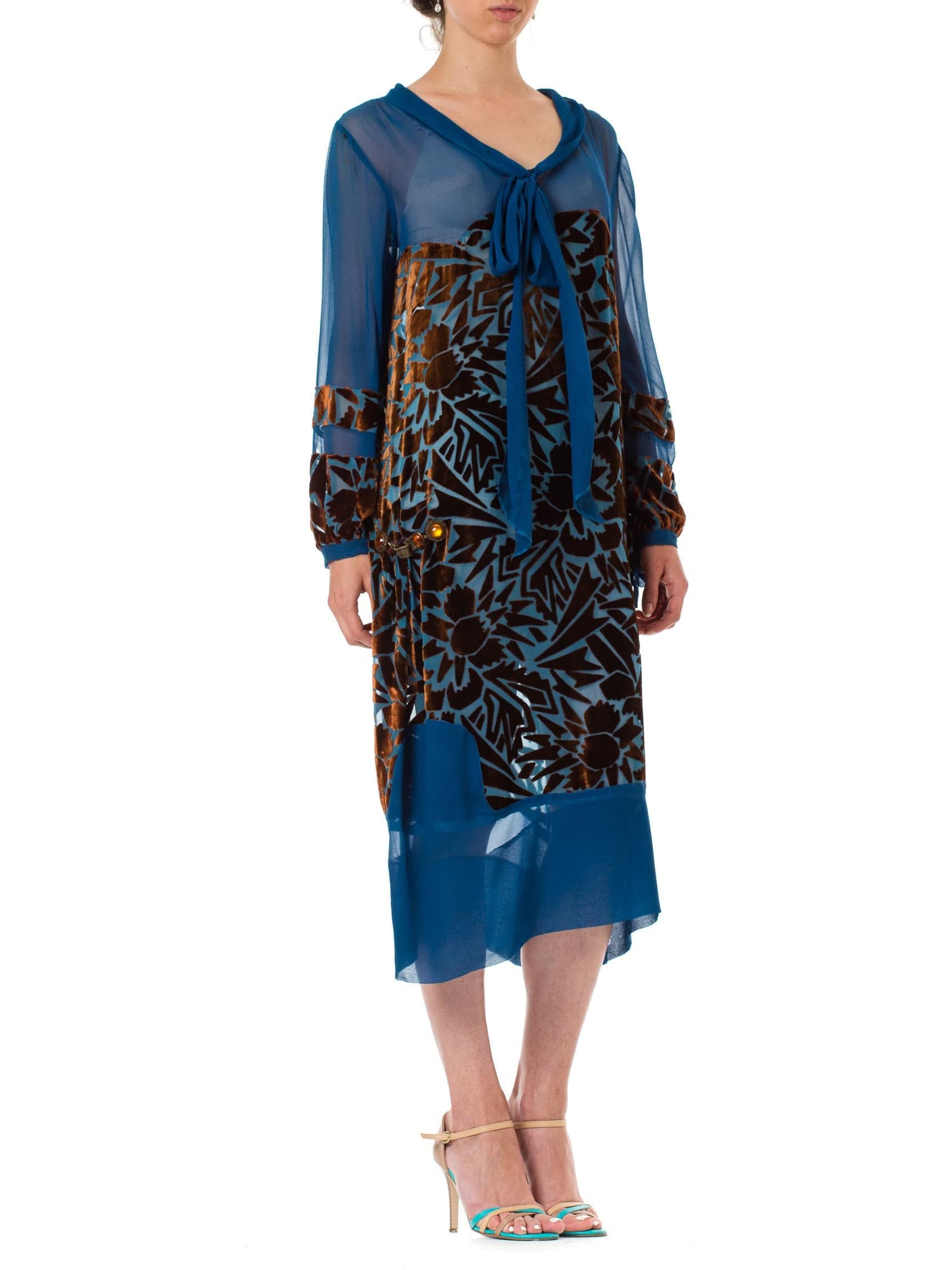 1920S Raoul Dufy Style Silk Burnout Velvet Dress
