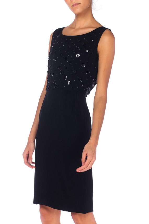 1950S Black Silk Chiffon Cocktail  Dress With Seq… - image 2