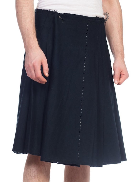 1990S Black Wool Men's Grunge Distressed Skirt / K