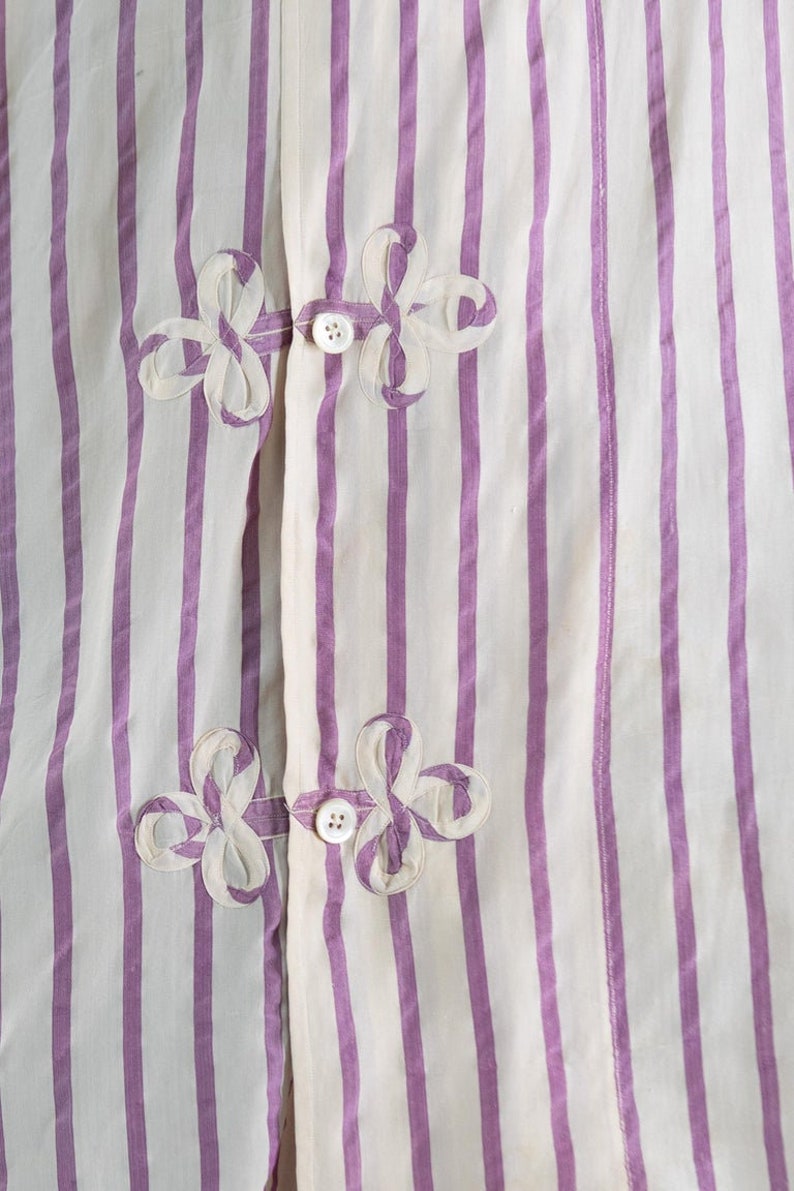 Victorian White Lavender Silk Striped Antique Pajama Top image 9
