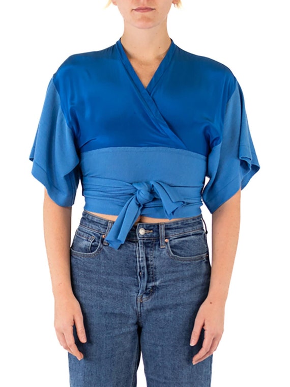 1980S GIANFRANCO FERRE Powdered Blue Silk Blouse