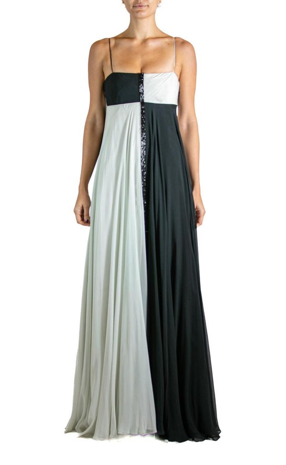 2000S Marchesa Black White Beaded Gown As-Is