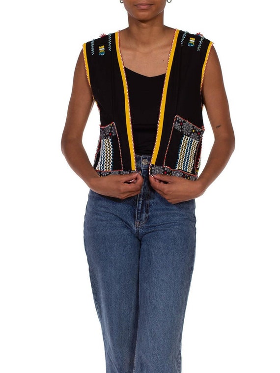 1980S Black Multi  African Hand Beaded Vest