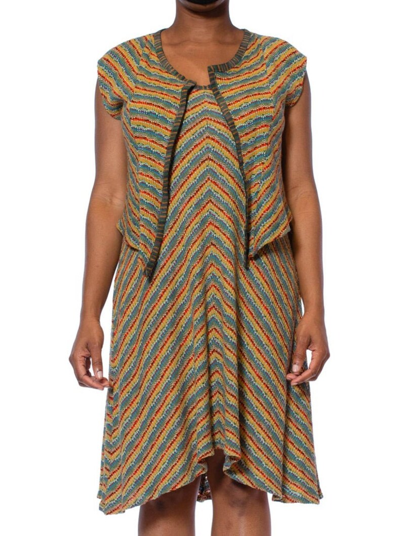 1980S MISSONI Earth Tone Wool Blend Knit Dress With Matching Vest image 2