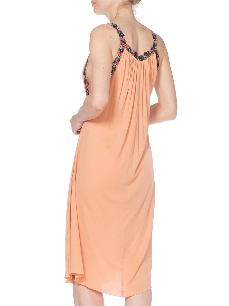 MORPHEW COLLECTION Peach Silk Jersey Dress With Cutout Front & 1930S Floral Trim image 7