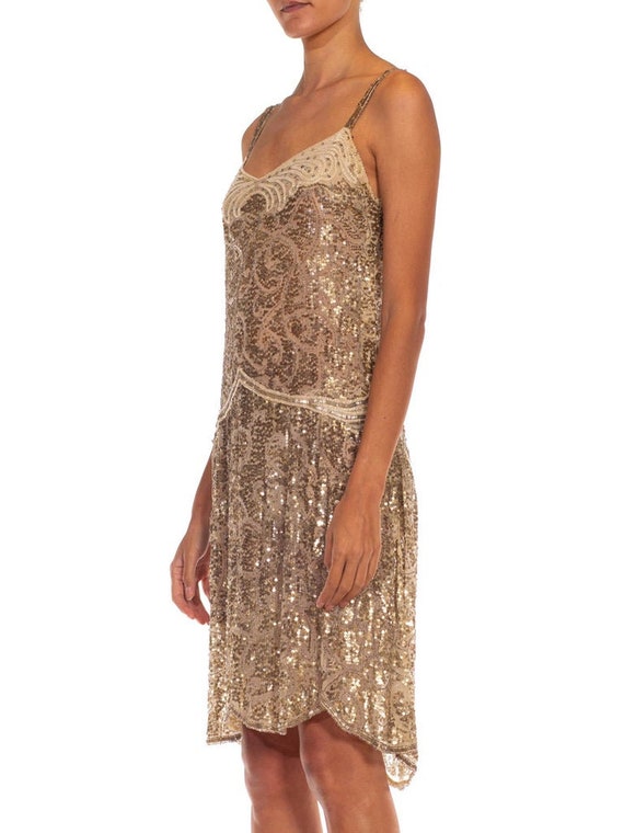 1920S Silver  Gold Beaded Silk Chiffon Dress - image 3