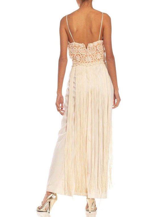 1970S Cream  Tan Lace Fringe Gown - image 6