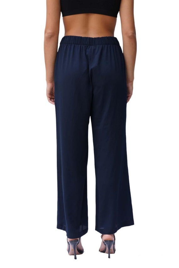 1990S Donna Karan Navy Blue Drawstring Pants - image 5