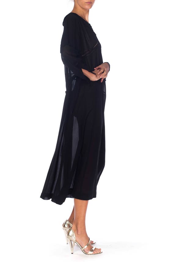 1920S Black Silk Chiffon Long Sleeve Day Dress Wi… - image 3