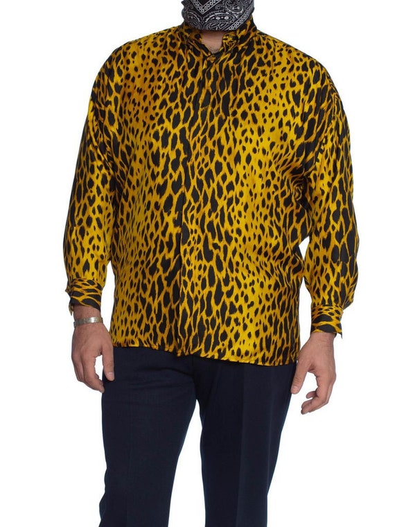 1990S Gianni Versace Leopard Print Silk Twill Men'