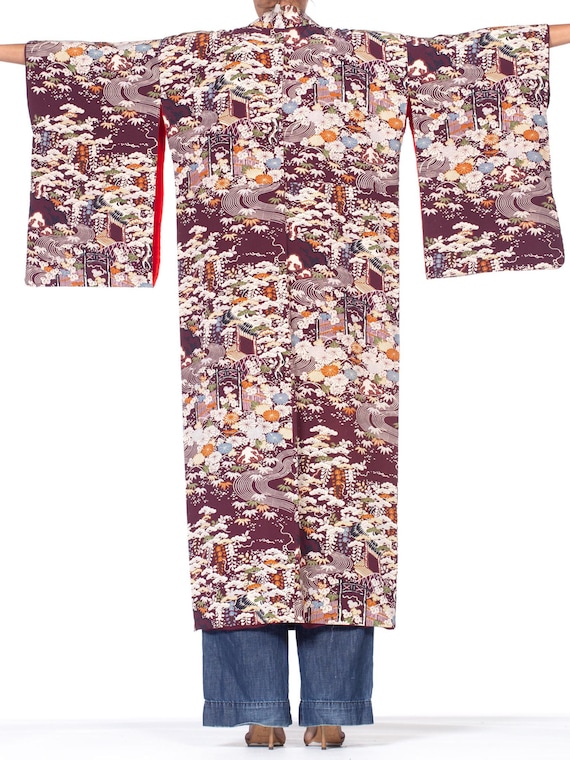 1940'S Japanese Batik Style Printed Burgundy Flora