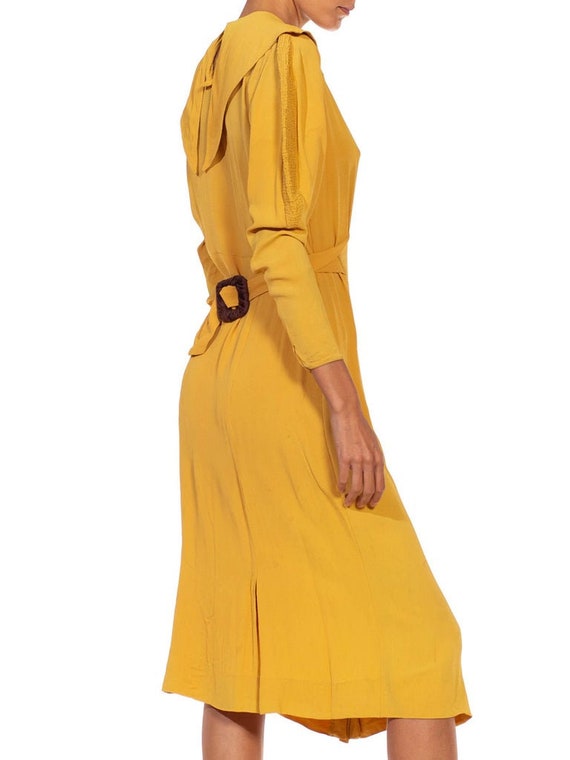 1930S Mustard Yellow Rayon Crepe Caplet Dress Wit… - image 3