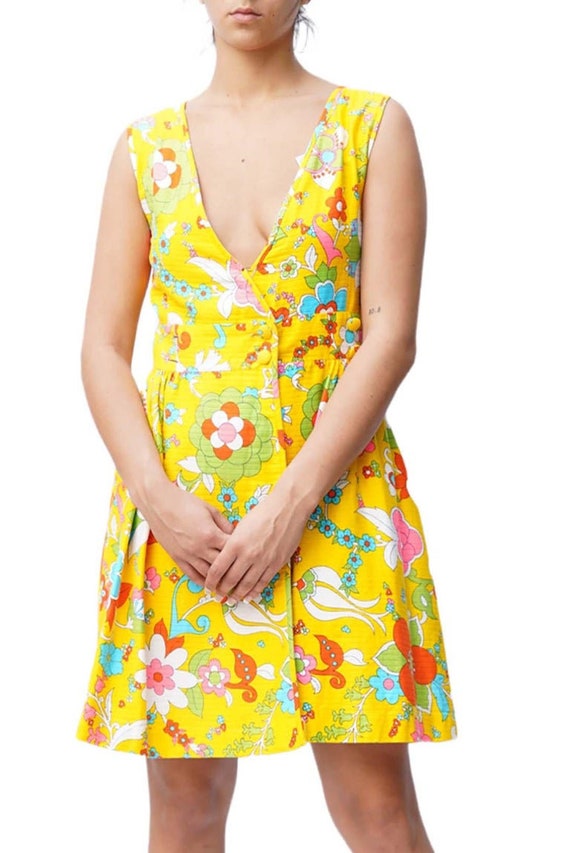 1970S Yellow Floral Print Wrap Dress - image 5