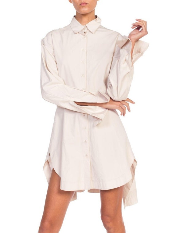 1990S AZZEDINE ALAIA Ecru Cotton Shirt Dress