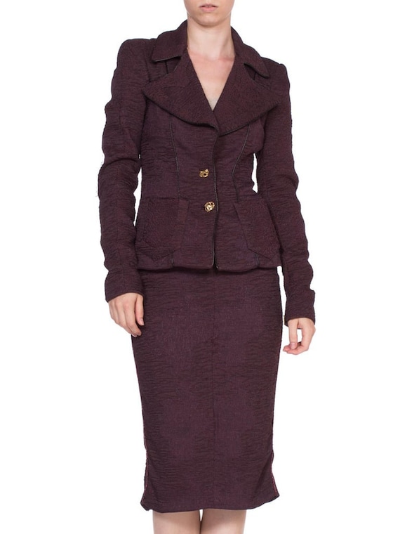 1990'S ROBERTO CAVALLI Plum Purple Skirt Suit - image 6