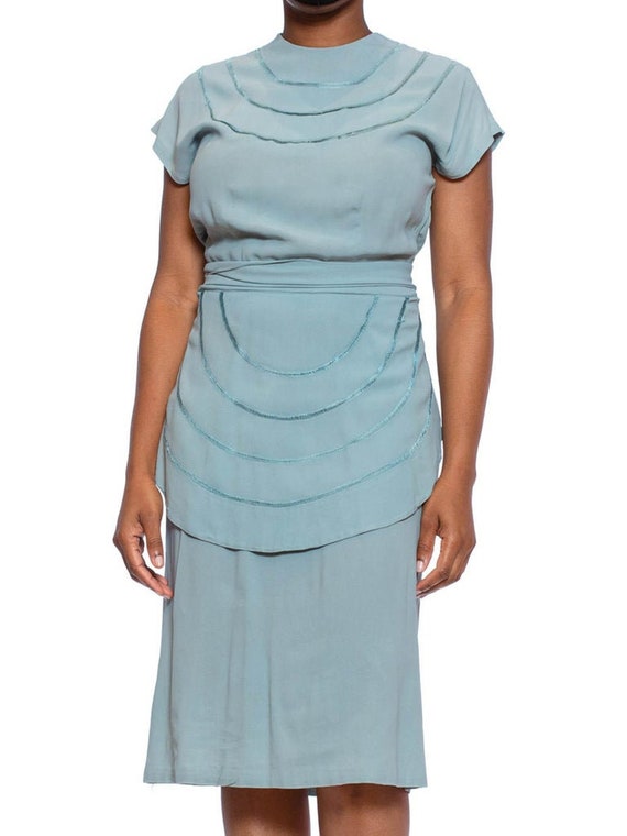 1940S Mint Blue Rayon Crepe Dress With Sash Belt … - image 4