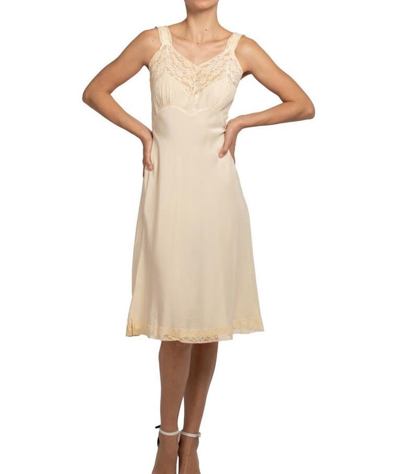 1940S Cream Bias Cut Silk Crepe De Chine Slip With Lace Detail At Top And Bottom image 8