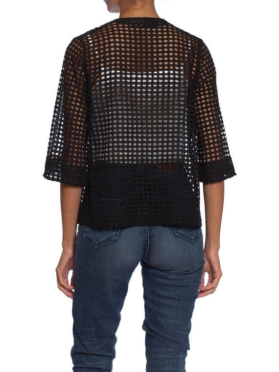 1930S Black Geometric Cotton Eyelet Lace Sheer Car